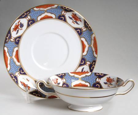 Shima Border Footed Cream Soup Bowl & Saucer Set