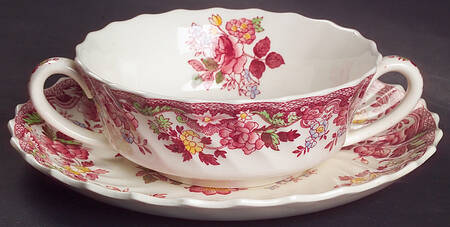 Spode's Bouquet Flat Cream Soup Bowl & Saucer Set