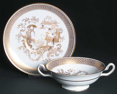 Spode's Garden Footed Cream Soup Bowl & Saucer Set