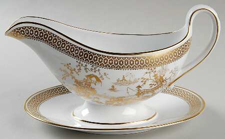 Spode's Garden Gravy Boat with Attached Underplate
