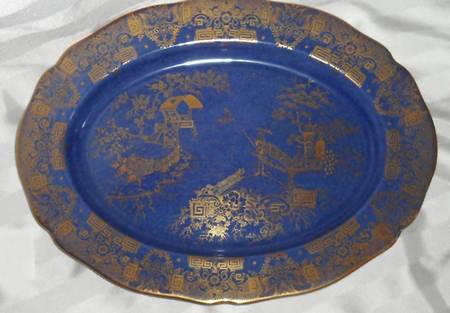 Spode's Garden Blue and Gold 14" Oval Serving Platter