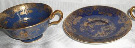 Spode's Garden Blue and Gold Footed Cup & Saucer Set