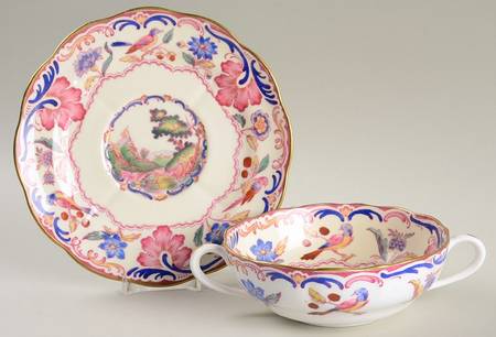 Spode's Gobelin (Scalloped, Gold Trim) Flat Cream Soup Bowl & Saucer Set