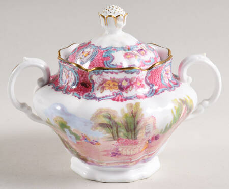 Spode's Queen Mary (Pink and Blue) Sugar Bowl & Lid