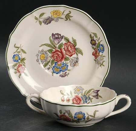 Springtime Flat Cream Soup Bowl & Saucer Set
