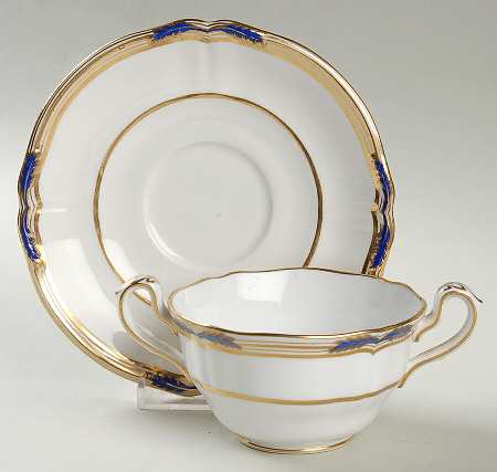 Stafford Blue Leaf Footed Bouillon Cup & Saucer