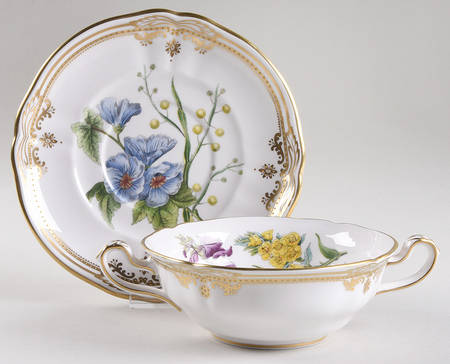 Stafford Flowers Flat Cream Soup Bowl & Saucer Set by Spode