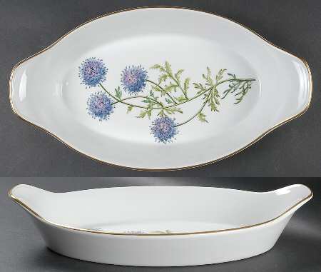 Stafford Flowers 14" Oval Handled Sole Dish-Oven To Table