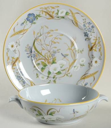 Summer Harvest Footed Cream Soup Bowl & Saucer Set