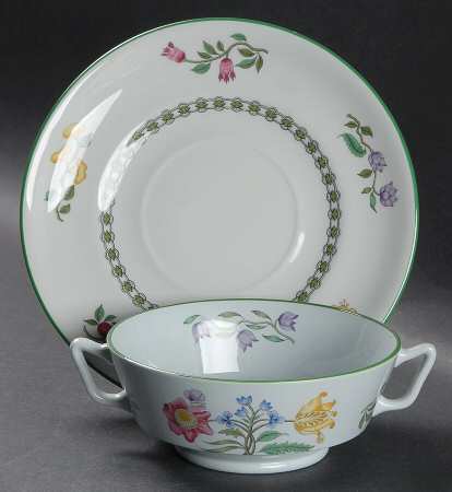 Summer Palace (Fine Stone) Footed Cream Soup Bowl & Saucer Set