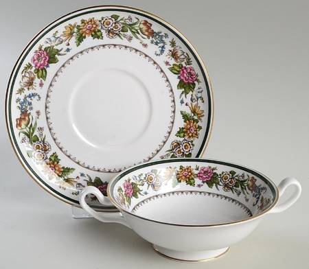 Tapestry Footed Cream Soup Bowl & Saucer Set