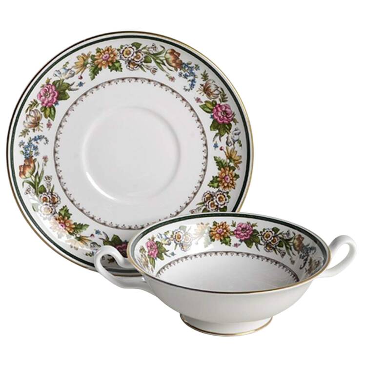 Tapestry Footed Cream Soup Bowl & Saucer Set