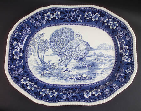 Tower Blue (Game Bird In Center) 23" Oval Serving Platter