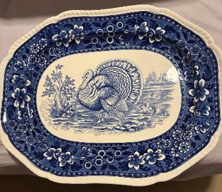 Tower Blue (Game Bird In Center) 18" Oval Serving Platter