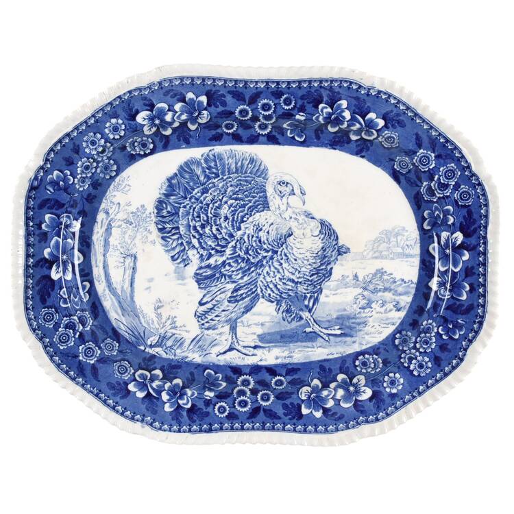 Tower Blue (Game Bird In Center) 19" Oval Serving Platter
