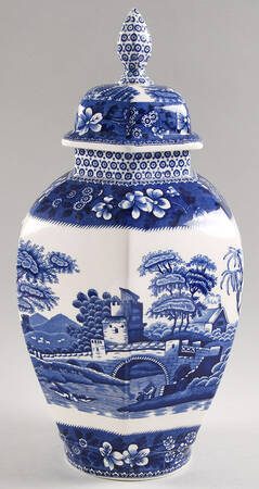 Tower Blue (Newer Backstamp) Medium Hexagonal Ginger Jar & Lid