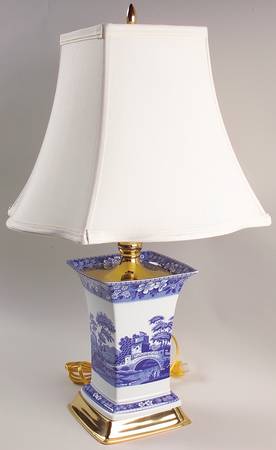 Tower Blue (Newer Backstamp) Electric Square Vase Lamp & Shade
