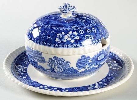 Tower Blue (Newer Backstamp) Mayonnaise with Attached Underplate & Lid