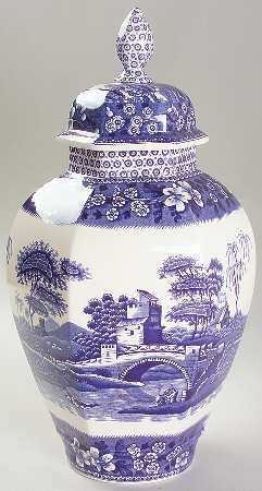 Tower Blue (Newer Backstamp) Hexagonal Vase with Lid