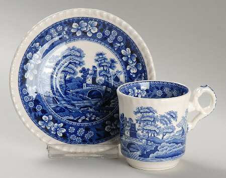 Tower Blue (Newer Backstamp) Flat Demitasse Cup & Saucer Set