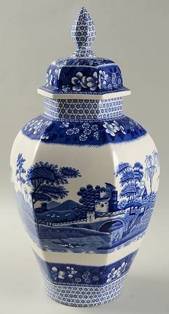 Tower Blue (Newer Backstamp) Large Hexagonal Ginger Jar & Lid