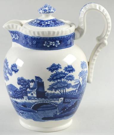 Tower Blue (No #, Older, Gadroon) 24 Oz Pitcher with Ledge & Lid
