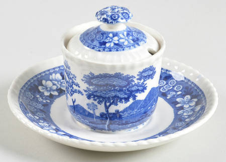 Tower Blue (No #, Older, Gadroon) Mustard with Lid & Attached Underplate