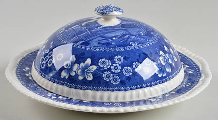 Tower Blue (No #, Older, Gadroon) Muffin Dish & Lid
