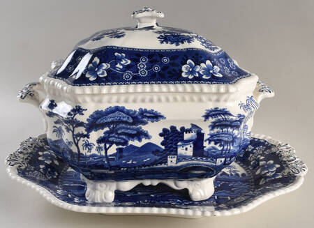Tower Blue (No #, Older, Gadroon) Tureen & Lid W/Underplate