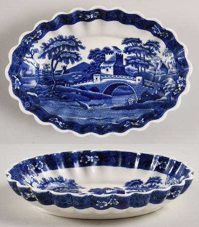 Tower Blue (No #, Older, Gadroon) 7" Oval Berry Bowl