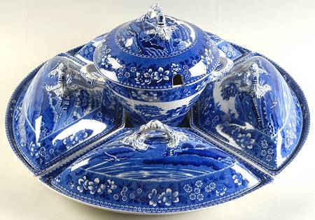 Tower Blue (No #, Older, Gadroon) Canterbury Set (Covered Sides and Center)