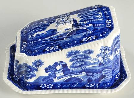 Tower Blue (No #, Older, Gadroon) Cheese Dish with Lid (Wedge)