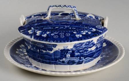 Tower Blue (No #, Older, Gadroon) Round Covered Butter with Attached Underplate