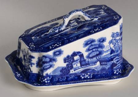 Tower Blue (No #, Older, Gadroon) Cheese Dish with Lid (Wedge)