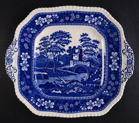 Tower Blue (No #, Older, Gadroon) Square Handled Cake Plate