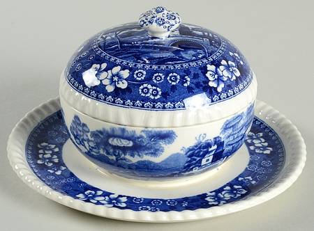 Tower Blue (No #, Older, Gadroon) Mayonnaise with Attached Underplate & Lid