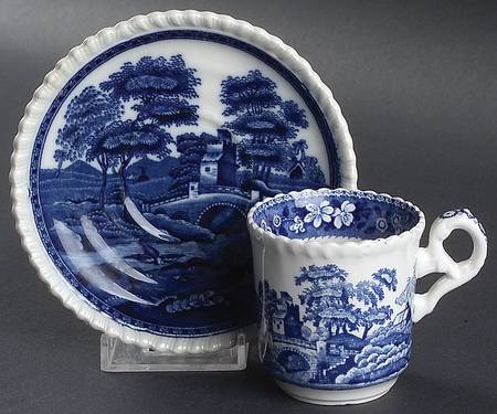 Tower Blue (No #, Older, Gadroon) Flat Demitasse Cup & Saucer Set by Spode