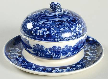 Tower Blue (No #, Older, Gadroon) Mayo-Attached Underplt W/ Lid