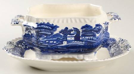 Tower Blue (No #, Older, Gadroon) Sauce Boat with Attached Underplate No Lid