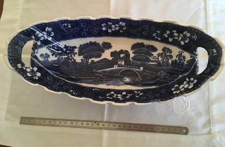 Tower Blue (No #, Older, Gadroon) 12" Handled Deep Oval Bowl