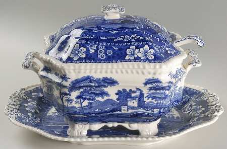 Tower Blue (No #, Older, Gadroon) Tureen & Lid W/Ladle & Underplate