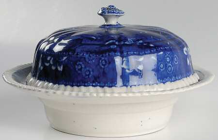 Tower Blue (No #, Older, Gadroon) Round Covered Butter with Strainer