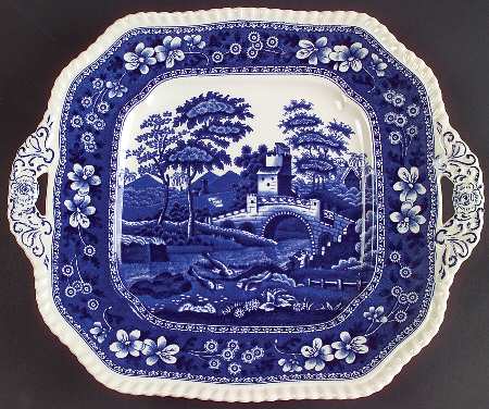 Tower Blue (No #, Older, Gadroon) Square Handled Cake Plate by Spode