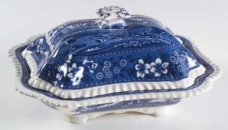 Tower Blue (No #, Older, Gadroon) Rectangular Covered Vegetable