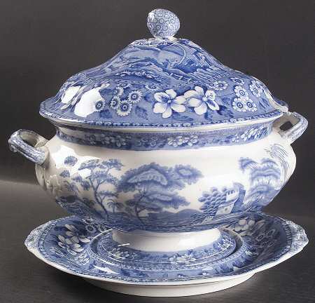 Tower Blue (No #, Older, Gadroon) Tureen & Lid W/Underplate