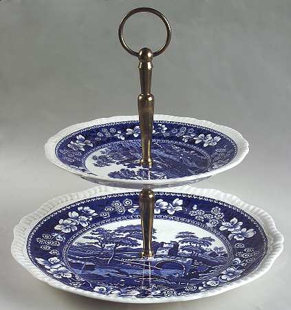 Tower Blue (No #, Older, Gadroon) 2 Tiered Serving Tray (Dinner & Salad Plate)