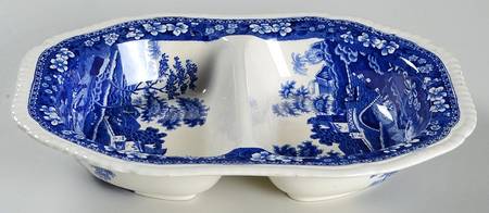 Tower Blue (No #, Older, Gadroon) 11" Oval Divided Vegetable Bowl