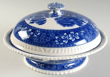 Tower Blue (No #, Older, Gadroon) Footed Round Covered Vegetable