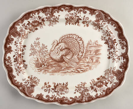 Game Birds-Brown (Floral Border) 22" Oval Serving Platter