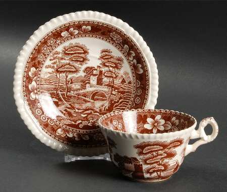 Tower Brown Flat Cup & Saucer Set
